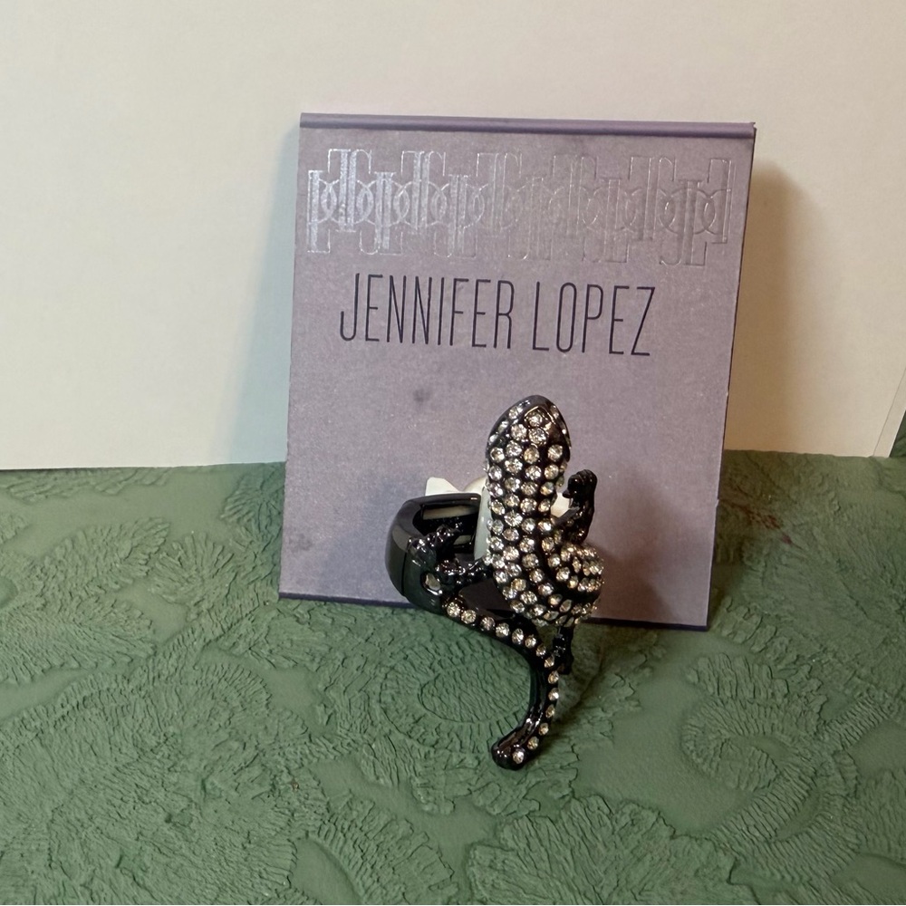 Jennifer Lopez Black and Silver Lizard Embellished Stretch Ring